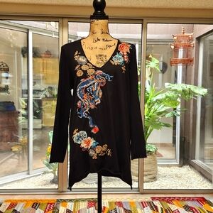 Offers Welcome Johnny Was 100% Cotton Embroidered Long Sleeve T-shirt sz L